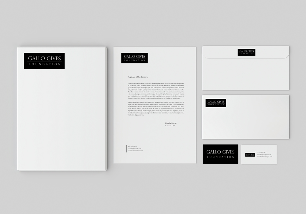 stationary mockup for the gallo gives foundation